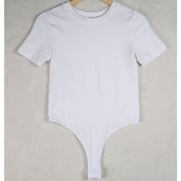 Dynamic Tops - DYNAMIC Style 1058 Bodysuit White One‎ Size Short Sleeve Thong Nylon Spandex